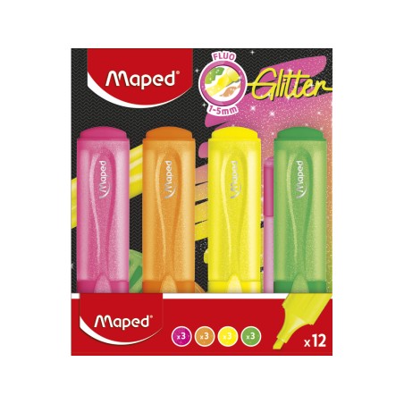 12 Unidades - Rotulador maped fluorescente glitter colores surtidos