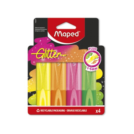 Rotulador maped fluorescente glitter blister de 4 unidades colores surtidos