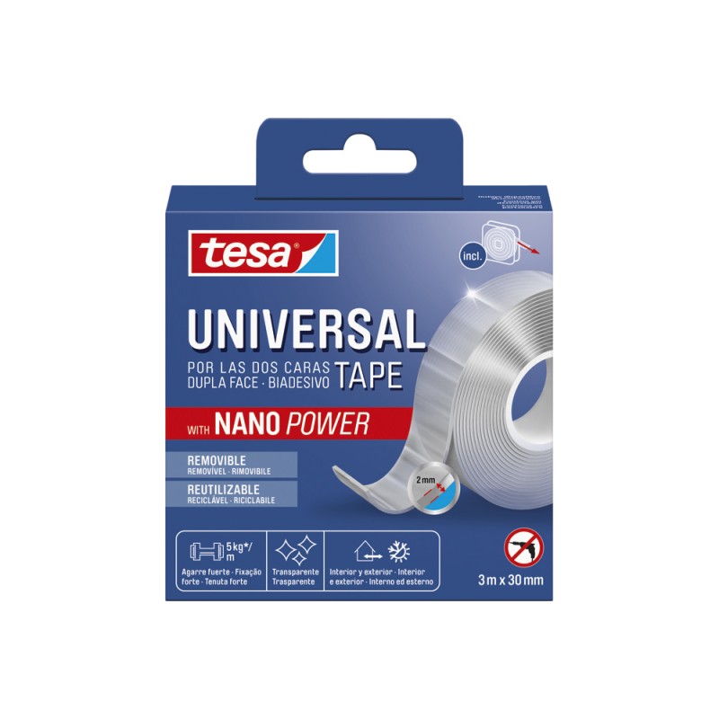 Cinta adhesiva tesa doble cara nano universal transparente 3 m x 30 mm
