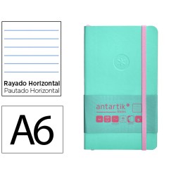 Cuaderno con gomilla antartik notes tapa blanda a6 rayas rosa y turquesa 100 hojas 80 gr fsc
