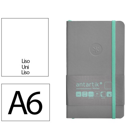 Cuaderno con gomilla antartik notes tapa blanda a6 hojas lisas gris y turquesa 100 hojas 80 gr fsc