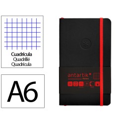 Cuaderno con gomilla antartik notes tapa blanda a6 cuadricula negro y rojo 100 hojas 80 gr fsc