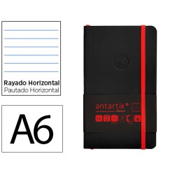 Cuaderno con gomilla antartik notes tapa blanda a6 rayas negro y rojo 100 hojas 80 gr fsc