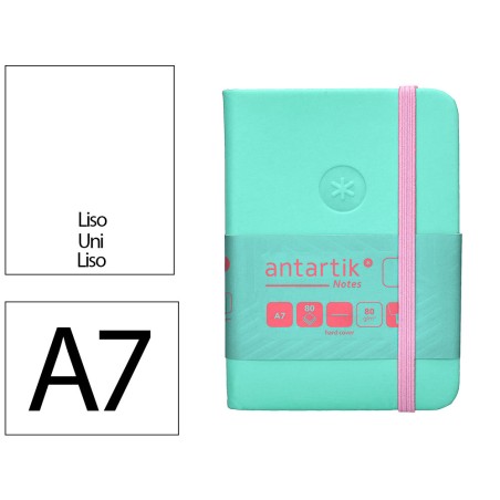 Cuaderno con gomilla antartik notes tapa dura a7 hojas lisas rosa y turquesa 80 hojas 80 gr fsc