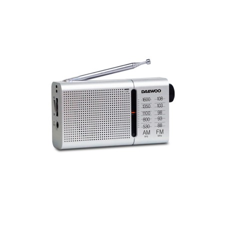 Radio portatil daewoo am/fm antena telescopica auriculares incluidos jack 3.5 mm color plata