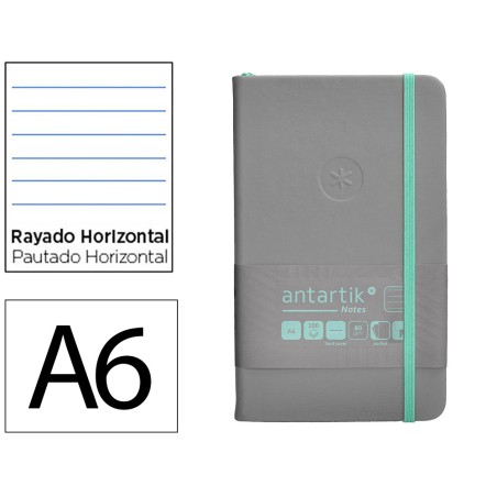 Cuaderno con gomilla antartik notes tapa dura a6 hojas rayas gris y turquesa 100 hojas 80 gr fsc