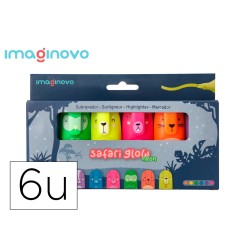 Rotulador imaginovo fluorescente safari glow neon animales y clip caja de 6 unidades surtidas