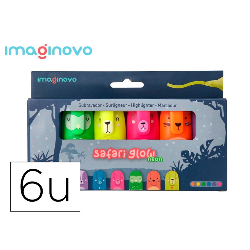 Rotulador imaginovo fluorescente safari glow neon animales y clip caja de 6 unidades surtidas Rotulador imaginovo fluorescente safari glow neon animales y clip caja de 6 unidades surtidas