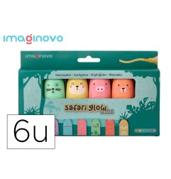 Rotulador imaginovo fluorescente safari glow pastel animales caja 6 unidades surtidas