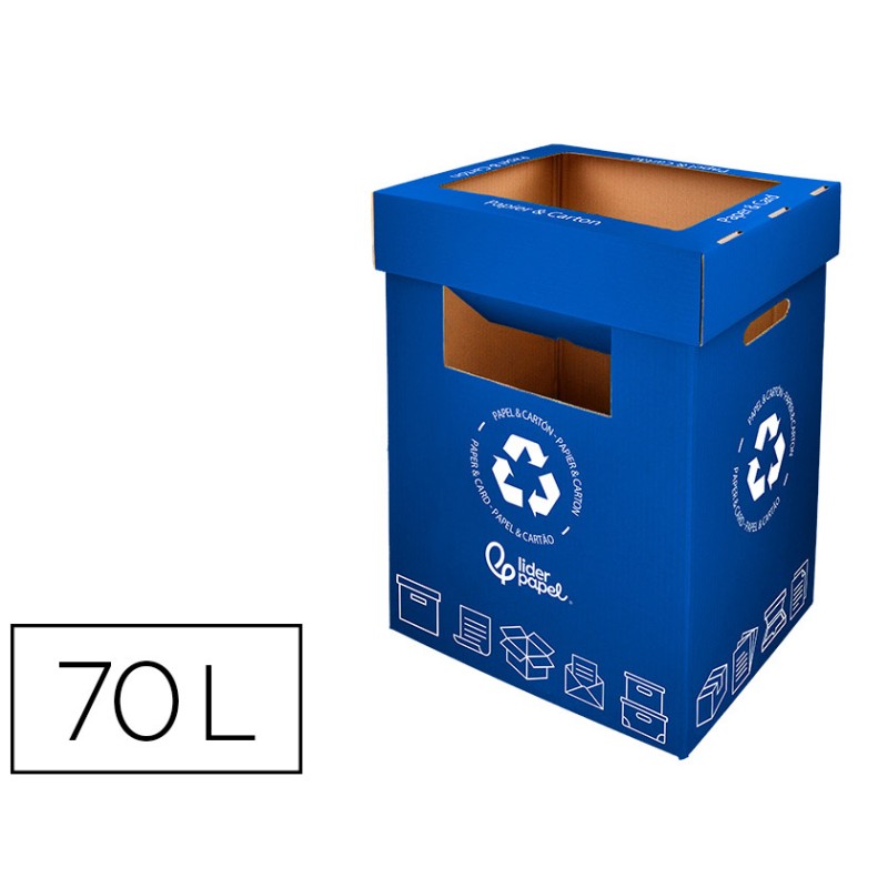 Contenedor papelera reciclaje liderpapel carton reciclado para papel y carton 450x350x650 mm 70 litros azul Contenedor papelera reciclaje liderpapel carton reciclado para papel y carton 450x350x650 mm 70 litros azul