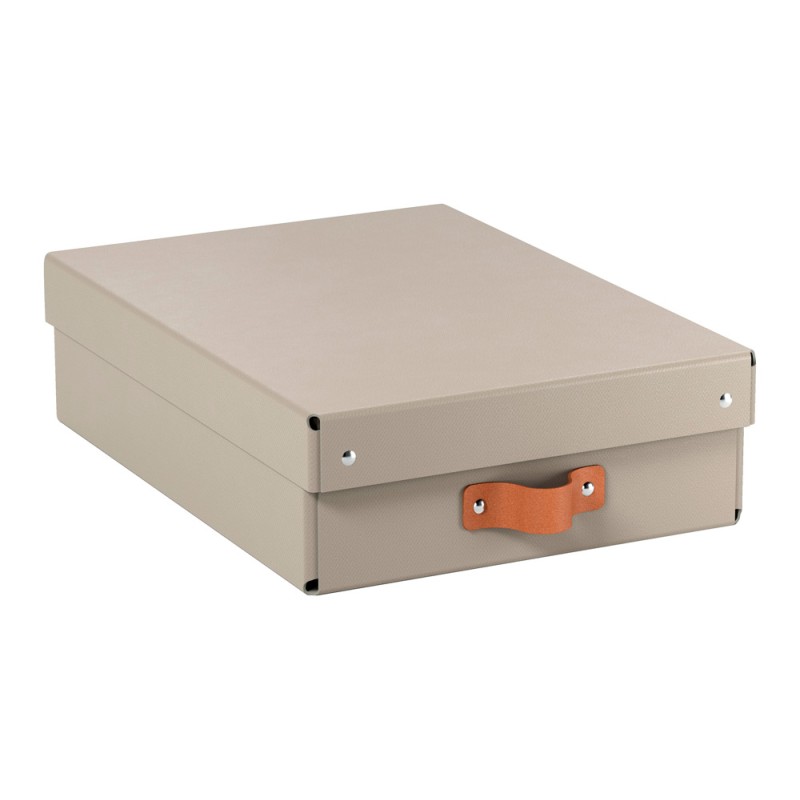 Caja de almacenaje leitz carton mediana baja con asa de piel color beige pack de 2 unidades
