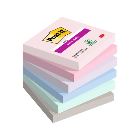 Bloc de notas adhesivas quita y pon post it super sticky carnival 100% pefc 76x127 mm pack de 6 blocs colores