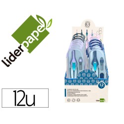 Compas liderpapel lock device con adaptador universal y tubo de minas expositor con 12 unidades colores surtidos