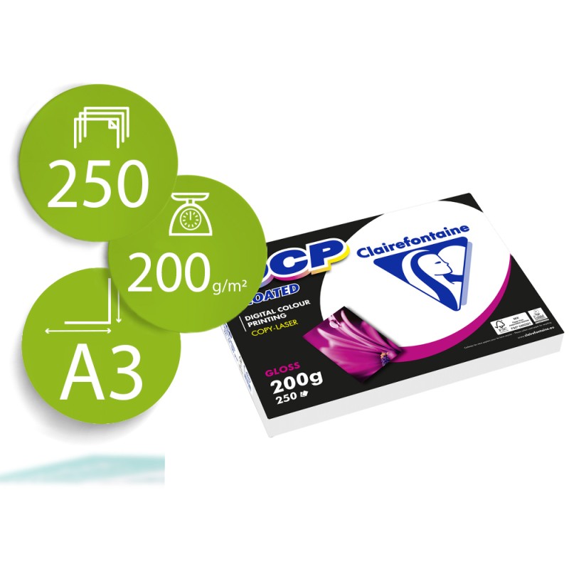 Papel fotocopiadora color dcp coated glossy din a3 200 gramos paquete de 250 hojas Papel fotocopiadora color dcp coated glossy din a3 200 gramos paquete de 250 hojas