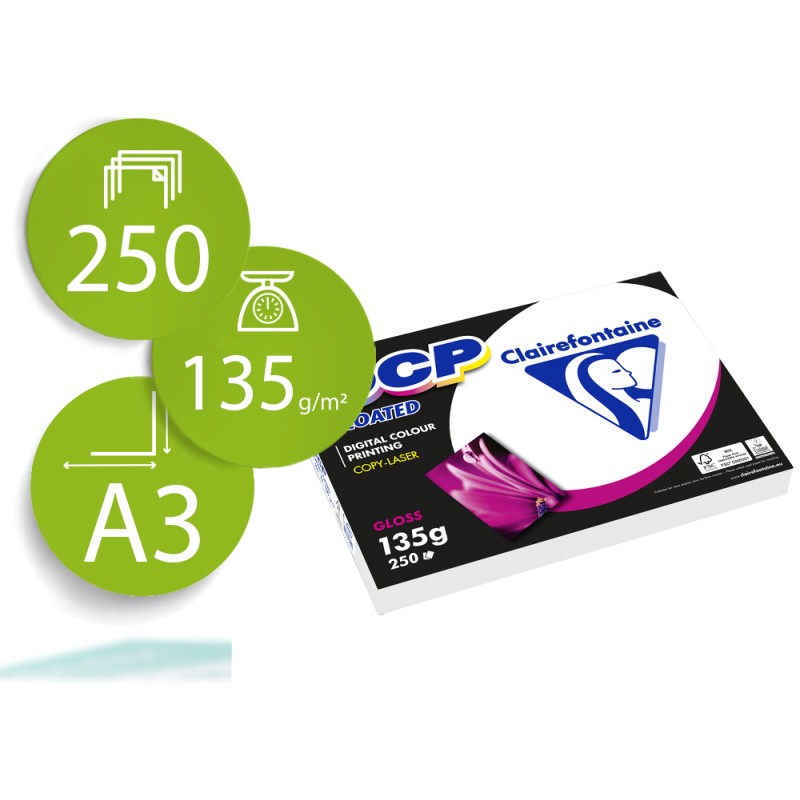 Papel fotocopiadora color dcp coated glossy din a3 135 gramos paquete de 250 hojas
