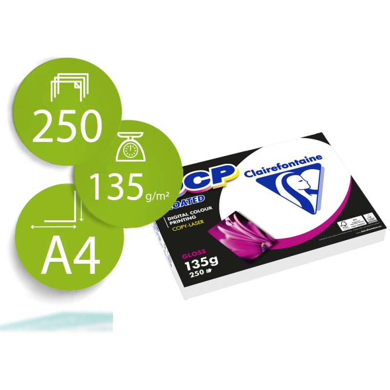 Papel fotocopiadora color dcp coated glossy din a4 135 gramos paquete 250 hojas