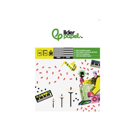 10 Unidades - Bloc musica y canto liderpapel pentagrama interlineado 2 mm cuadricula 5mm din a4 24 hojas 100g/m2