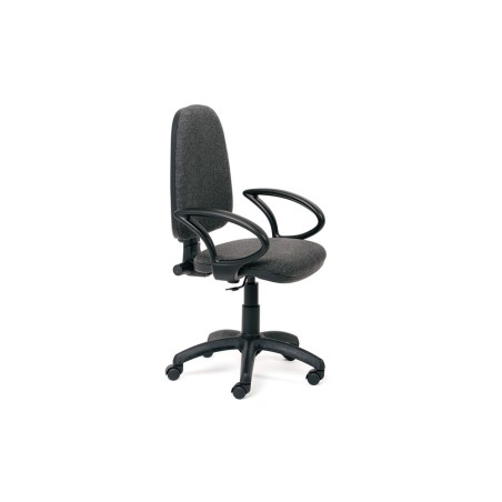 Silla rocada de oficina brazos fijos base nylon respaldo y asiento tela ignifuga gris