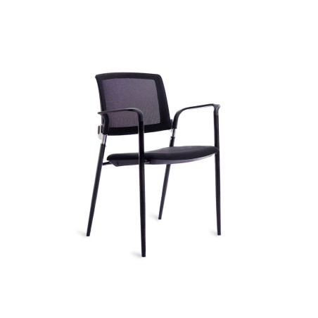 Silla rocada confidente brazos fijos estructura metalica asiento tela ignifuga negro respaldo malla