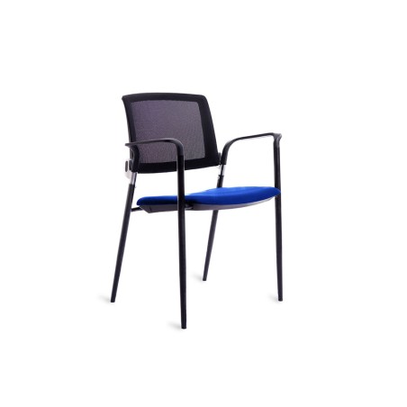 Silla rocada confidente brazos fijos estructura metalica asiento tela ignifuga azul respaldo malla