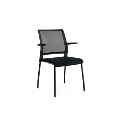Silla rocada confidente brazos fijos estructura metalica asiento tela ignifuga negro respaldo malla