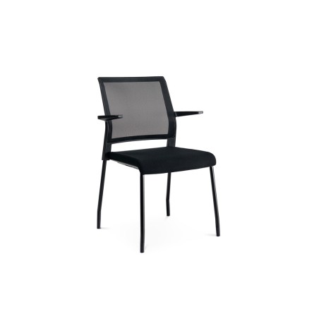 Silla rocada confidente brazos fijos estructura metalica asiento tela ignifuga negro respaldo malla