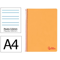 Cuaderno espiral liderpapel a4 wonder tapa plastico 80h 90gr pauta ancha 3,5mm con margen color naranja