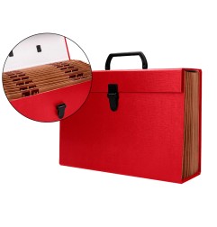 Maletin liderpapel con fuelle y asa carton forrado 19 departamentos 255x390x120 mm color rojo