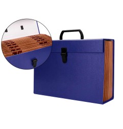 Maletin liderpapel con fuelle y asa carton forrado 19 departamentos 255x390x120 mm color azul