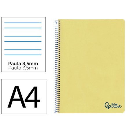 Cuaderno espiral liderpapel a4 wonder tapa plastico 80h 90gr pauta ancha 3,5mm con margen color amarillo