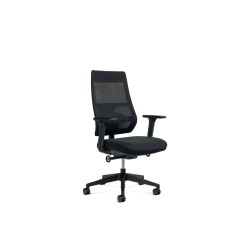 Silla rocada direccion con brazos regulables base polimero respaldo de malla y asiento en tela negro
