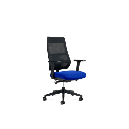 Silla rocada direccion con brazos regulables base polimero respaldo de malla y asiento en tela azul