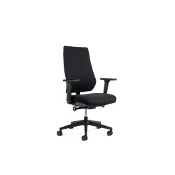 Silla rocada direccion con brazos regulables base polimero respaldo y asiento en tela ignifuga negro