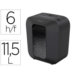 Destructora de documentos fellowes lx25 capacidad 6h seguridad p4 grapas clips y tarjetas papelera 11,5 l
