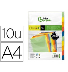 Separador liderpapel polipropileno juego de 10 separadores a4 multitaladro 500 micras