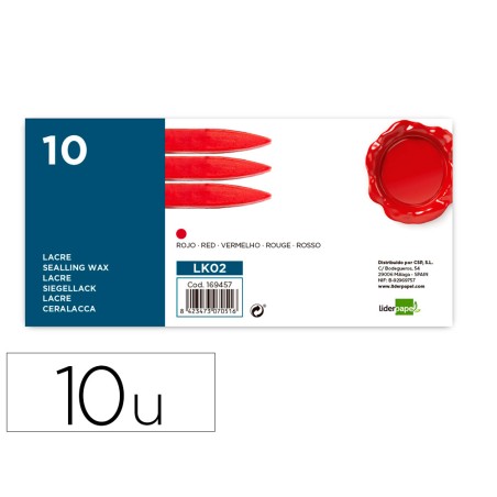 Lacre liderpapel color rojo caja de 10 barras