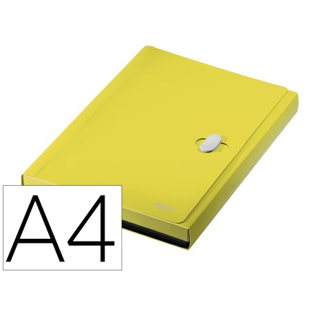 Carpeta leitz recycle clasificador fuelle din a4 polipropileno 5 compartimentoscon bolsillo frontal amarillo