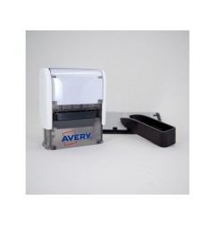 Sello avery especial tejidos personalizable 3 lineas 288 caracteres con pinza y tira termoadhesiva lavable negro