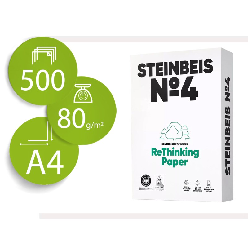 Papel fotocopiadora steinbeis n.4 100% reciclado din a4 80 gramos paquete de 500 hojas Papel fotocopiadora steinbeis n.4 100% reciclado din a4 80 gramos paquete de 500 hojas