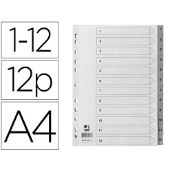Separador numerico q-connect plastico 1-12 juego de 12 separadores din a4 multitaladro