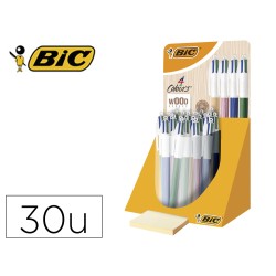 Boligrafo bic cuatro colores wood expositor de 30 unidades colores surtidos