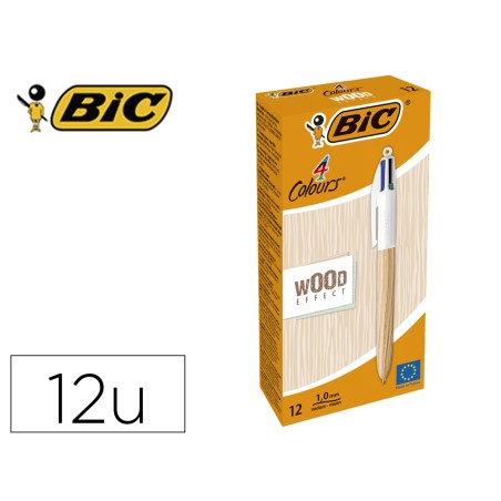 Boligrafo bic cuatro colores wood caja de 12 unidades