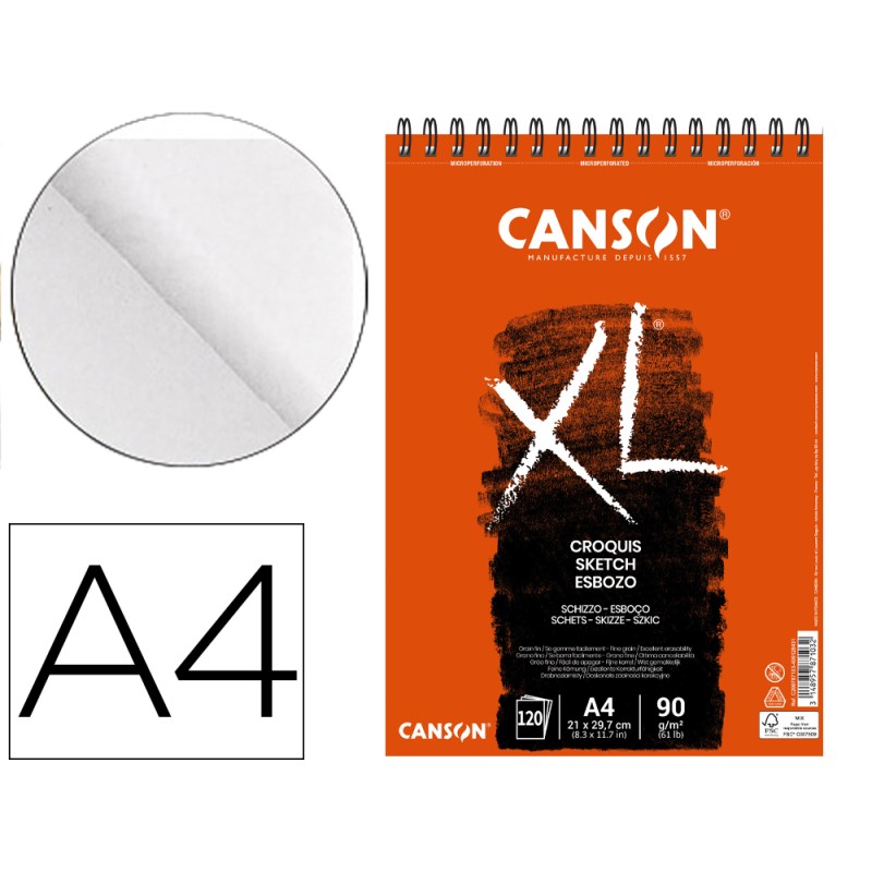 Bloc dibujo croquis din a4 microperforado 21x29,7 cm 120 hojas grano fino 90 g
