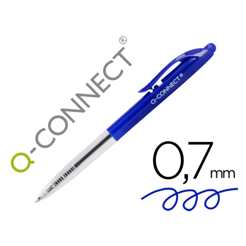 20 Unidades - Boligrafo q-connect retractil con clip diseño fino tinta aceite 0,7 mm color azul