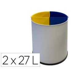 Papelera metalica sie para reciclaje con 2 departamento extraible 2x27 litros 300x295 mm