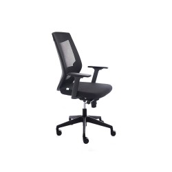 Silla rocada de oficina con brazos regulables respaldo en malla y asiento en tela ignifuga con apoyo lumbar