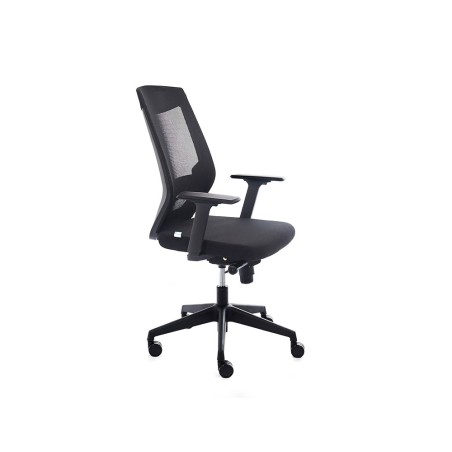 Silla rocada de oficina con brazos regulables respaldo en malla y asiento en tela ignifuga con apoyo lumbar