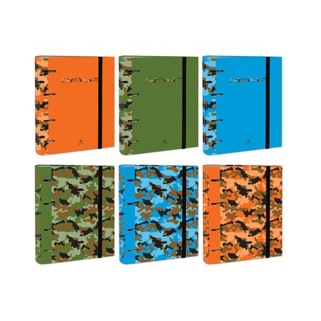 Carpeta de 4 anillas de 40 mm mixtas carton forrado folio colores surtidos camuflaje 6 diseños