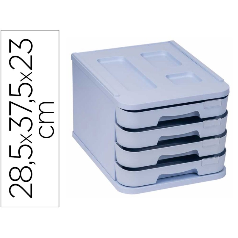 Fichero cajones de sobremesa faibo plastico 100% reciclable 4 cajones azul pastel 28,5x37,5x23 cm Fichero cajones de sobremesa faibo plastico 100% reciclable 4 cajones azul pastel 28,5x37,5x23 cm