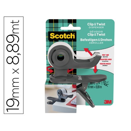 Portarrollo scotch clip & twist incluye 1 cinta scotch magic 8,89 m x 19 mm